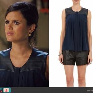 Sea New York Leather & Silk Button Down Blouse